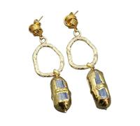 MQXFCZUX Blue Electroplated Edge Gold Plated Brushed Bead Wrap Necklace Earrings Sets For Women (Earrings)