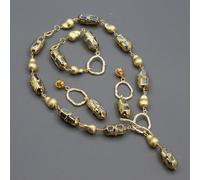 MQXFCZUX Blue Electroplated Edge Gold Plated Brushed Bead Wrap Necklace Earrings Sets For Women (Sets)