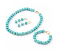 MQXFCZUX Blue Faceted Gems Stone Gold Plated Clasp Necklace Bracelet Earrings Sets For Women