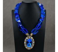 MQXFCZUX Blue Glass Rough Nugget Necklace Blue Crystal Cat Eye Oval Shape Pendant Collar Choker Necklace Lady Gifts