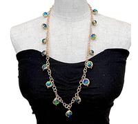 MQXFCZUX Blue Glass with electroplated edge Gold Plated Long Chain Necklace 29" Colorful Fashion Women Jewelry