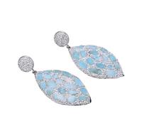 MQXFCZUX Blue Larimar Stone Silver Color Pave Dangle Stud Earrings Lady Jewelry
