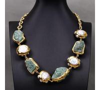MQXFCZUX Bohemian Green Strawberry Freshwater Cultured White Keshi Pearl Necklace -Party Jewelry