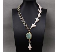 MQXFCZUX Bohemian White Keshi Pearl Green Strawberry Pendant Colour Necklace Party Jewelry