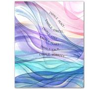 MQXFCZUX Breathe in Calm Waves Poster - Mindfulness Watercolor Art for Multiple Spaces, Office, Therapy Room, Yoga Studio & Home Decor Framed,08x12inch(20x30cm)
