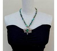 MQXFCZUX Clear Quartz Green Agate Pendant 19" Freeform Bead choker Necklace