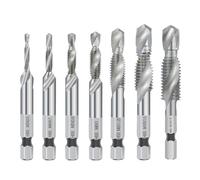 MQXFCZUX Combined Tap and Drill Set HSS Hex Shank Metric Tap Machine Tap Thread Tap Drill Hand Tools M3 M4 M5 M6 M8 10 M12(7pcs Silver) MQXFCZUX