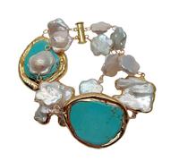 MQXFCZUX Cultured Keshi Pearl Blue Slice Wrap Bracelet vintage style for women