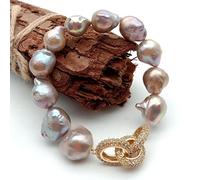 MQXFCZUX Cultured PurpleNucleated Flameball Baroque Pearl Stretch Bracelet gold color pave Connector luxury for women