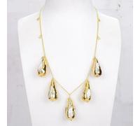 MQXFCZUX Cultured White Biwa Pearl Teardrop Festoon Gold Edge Plated Chain Necklace 19"