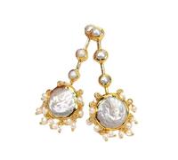 MQXFCZUX Cultured White Coin Pearl Large Coin Pearl Earrings Fashion Jewelry For Women Party Gifts