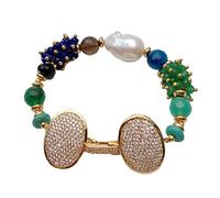 MQXFCZUX Cultured White Keshi Pearl Agate Jade Smoky Quartz Bracelet 8"