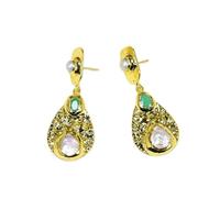 MQXFCZUX Cultured White Keshi Pearl Green Jade Paved Gold Plated Pearl Stud Earrings For Women Party Jewelry Gifts