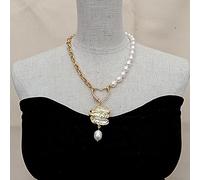 MQXFCZUX Cultured White Rice Pearl Chain Necklace Electroplated Biwa Pearl Pendant 19'