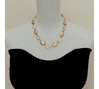 MQXFCZUX Cultured White Teardrop Keshi Pearl Triangle White Crystal Necklace 19"