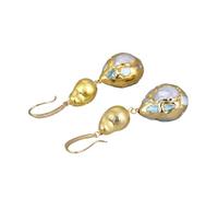 MQXFCZUX Cultured White Teardrop Shape Blue larimar Pave Brushed Bead Dangle Hook Earrings For Women
