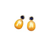 MQXFCZUX Cultured Yellow Rice Pearl Gold Plated Edge Blue Paved Zircon Stud Earrings Lady Party Gifts Little Ear studs