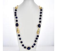 MQXFCZUX Faceted Blue Agate Cultured White Biwa Pearl Cat eye Connector Long Station Sweater chain Necklace For Lady