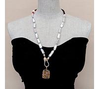MQXFCZUX Faceted Tube Cultured Freshwater White Rectangle Pearl Necklace Charm Pendant 25"
