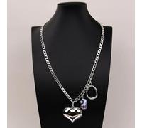MQXFCZUX Fashion 23'' White Gold Plated Copper Chain Necklace Black Keshi Baroque Pearl Silver Color Big Heart Pendant