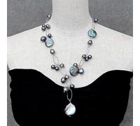 MQXFCZUX Freshwater Black Keshi Pearl coin potato Rice Pearl Chain Choker Necklace Pendant