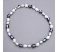 MQXFCZUX Freshwater Cultured Black Gray White Rice Pearl Mixed Color Choker Necklace 17" For Women Girl Jewelry Gift