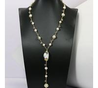 MQXFCZUX Freshwater Cultured Gray Keshi Pearl White Round Pearl With Gold Plated Edge Mix color Chain Necklace Pendant
