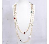 MQXFCZUX Freshwater Cultured White Keshi Pearl Cubic Zirconia Pave Gold Color Plated Chain Long Necklace For Women Gift