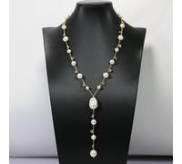 MQXFCZUX Freshwater Cultured White Keshi Pearl Round Pearl Yellow Gold Plated Chain Necklace Pendant Simple Lady Gifts