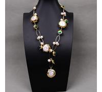 MQXFCZUX Freshwater Cultured White Pearl Blue Glass Necklace For Women 21