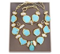 MQXFCZUX Freshwater White Biwa Pearl Green Nugget Gems Gold Plated Pendant Necklace Bracelet Earrings Sets (Bracelet)