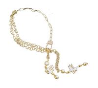 MQXFCZUX Freshwater White Freeform Keshi Pearl Gold Plated Lariat Chain Necklace For Women