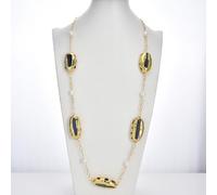MQXFCZUX Freshwater White Round Pearl Colorful Tourmaline Blue Rough Long Station Sweater chain Necklace