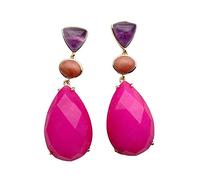 MQXFCZUX Fuchsia Jade Amethyst Red Bezel Set Gemstone Dangle Earrings