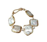 MQXFCZUX Geometric White Square Keshi Pearl Gold color plated Bracelet 8" For Wedding Women Girls Lovers