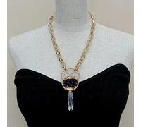MQXFCZUX Gold color plated Chain Necklace 20" unusual style for women Purple Amethysts Quartzs Pendant necklace