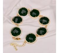 MQXFCZUX Gold Edge Plated Green Jade Coin Paved Connector Beads Necklace Bracelet Sets (Bracelet)