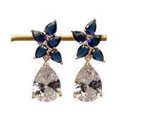 MQXFCZUX Gold Plated Blue Crystal Earhook Earrings Water Drop Glass Pendant Cubic Zirconia Ear Jewelry