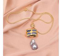 MQXFCZUX Gold Plated Blue Stone Cultured Gray Pearl Pendant Necklace Earrings Sets For Women (Necklace)