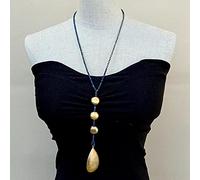 MQXFCZUX Gold Plated Brushed Teardrop Pendant faceted Long Necklace 29'