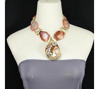 MQXFCZUX Gold Plated White Biwa Pearl Mix Color Agates Chunk Necklace African Turban Sea Shell Pendant Gifts