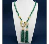 MQXFCZUX Green Agates Cultured Big White keshi Pearl Tassel Long Necklace Sweater Chain Necklace For Women
