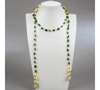 MQXFCZUX Green Diopside Cultured White Coin Pearl Gold Plated Long Necklace 41" For Women