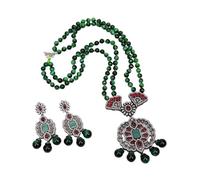 MQXFCZUX Green Tiger'eye Bezel Set Gunmetal Gold Plated Zircon Pave Connector Necklace Earrings Sets (Jewelry sets)