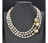 MQXFCZUX Jewelry 3 Strands 18''-21'' White Baroque Pearl 24 K Gold Color Plated Keshi Pearl Necklace For Women