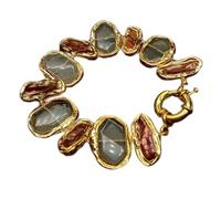 MQXFCZUX Lemon Quartz Faceted Rectangle Cultured Brown Biwa Freshwater Pearl Edge strand Bracelet 8.5" for women