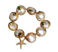 MQXFCZUX Luxury style Freshwater Cultured White Coin Pearl Green Crystal pave Bracelet Charm