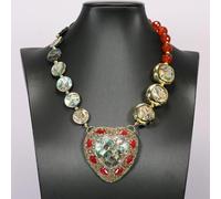 MQXFCZUX Mix Color Abalone Coin Gold Plated Red Agate Carnelian Necklace Abalone Paved Heart Pendant Lady Gifts
