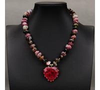 MQXFCZUX Mix Color Red Tourmaline Gems Nugget Beaded Chokers Necklace Red Crystal Quartz Heart Pendant Women Jewelry Gifts