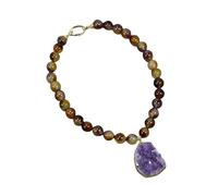 MQXFCZUX Mix Color Smooth Round Jade Beads Strand Necklace Amethyst Quartz Rough Geode Pendant Jewelry Gift For Women